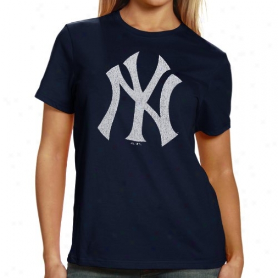 Majestic Select New York Yankees Ladies Ships Blue Official Logo Single Premium T-shirt -