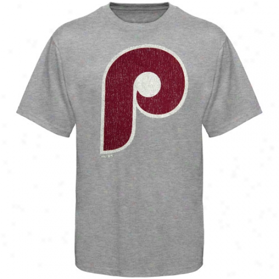 Majestic Select Philadelphia Phillies Ash Official Single Logo Vintage Premium T-shirt