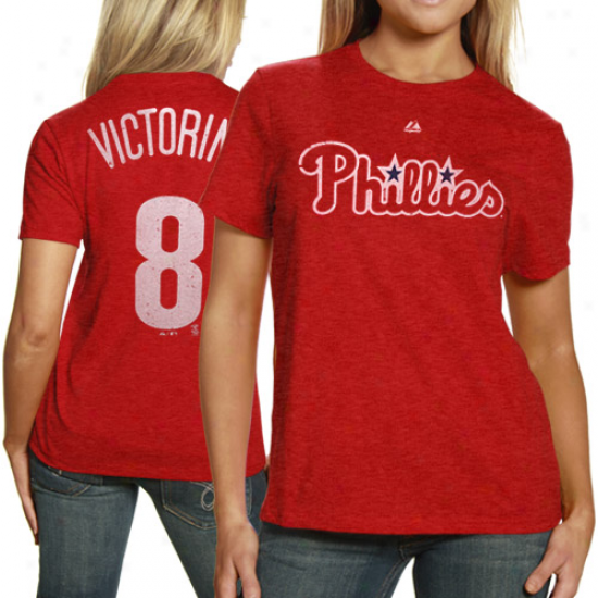 Majestic Shane Victorino Philadelphia Phillies #8 Ladies Trophy Man T-shirt - Red