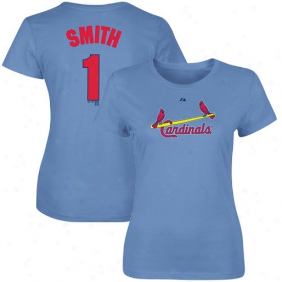 Majestic St. Louis Cardinals #1 Ozzie Smith Ladies Light Blue Cooperstown Player T-shirt