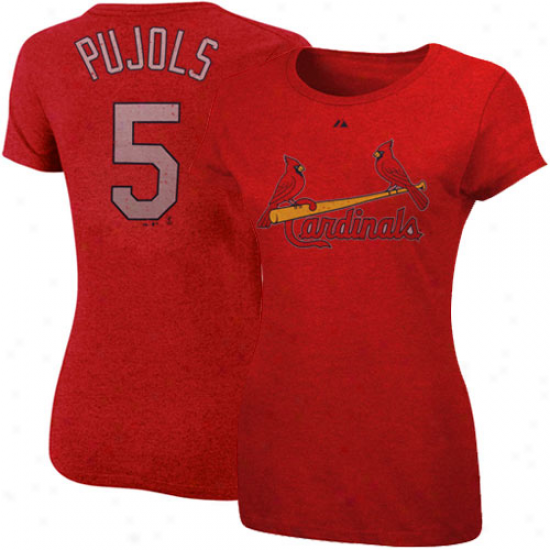 Majestic St. Louis Cardinals #5 Albert Pujols Ladies Red Off-field Drama Playsr Heathered T-shirt