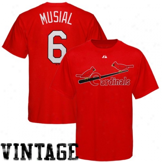 Majestic St. Louis Cardinals #6 Stan Musial Red Cooperstown Player T-shirt