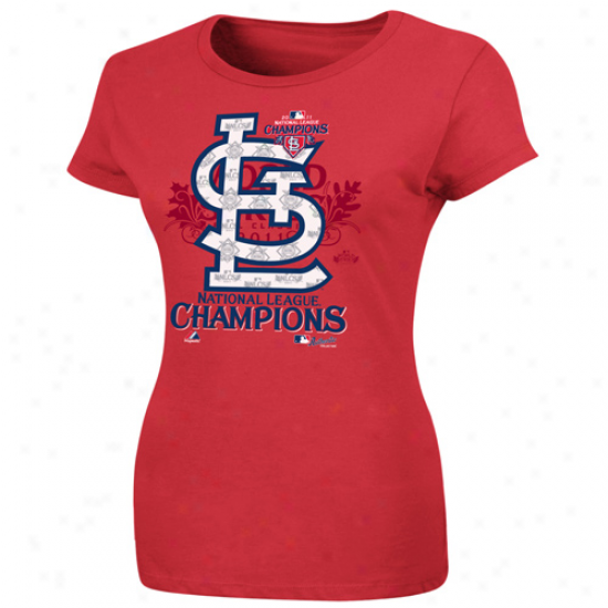 Majestic St. Louis Cardinals Ladies 2011 Nationla League Champions Clubhouse Locker Room T-shirt - Red