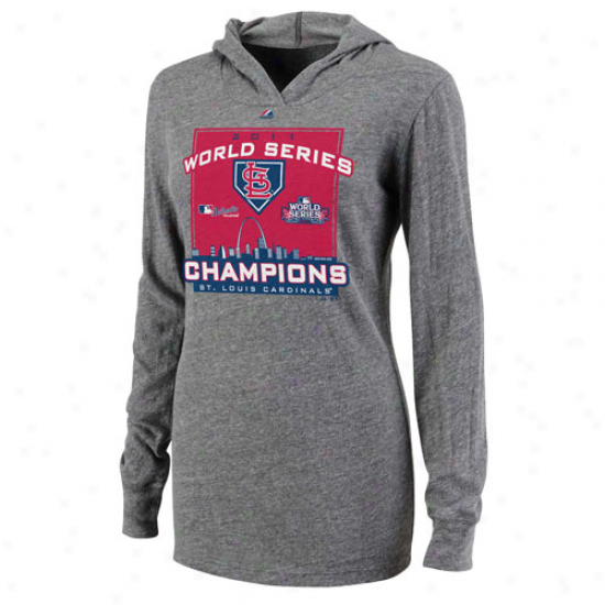 Majestic St. Louis Cardinals Ladies 2011 World Series Champions Cl8bhouse Locker Room Hoodedd Tri-blend T-shirt - Ash