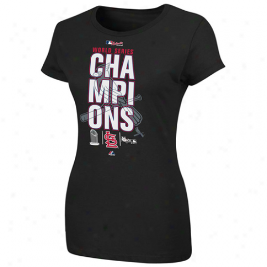 Majestic St. Louis Cardinals Ladies 2011 World Series Champions In Flight Parade T-shirt - Black