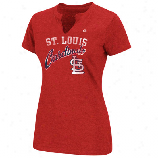 Majestic St. Louis Cardinals Ladies Game Lead Fashion Split Neck T-shirt - Red