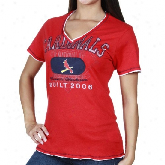 Majestic St. Louis Cardinals Ladies Red Nice Hit Fashion V-neck Premium T-shirt