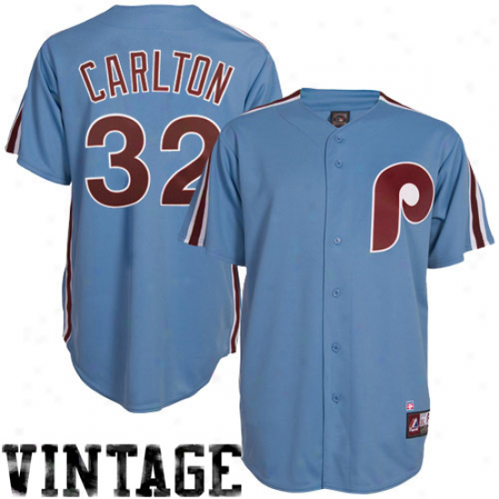 Majestic Steve Carlton Philadelphia Phillies Cooperstown Throwback Jersey - Light Blue