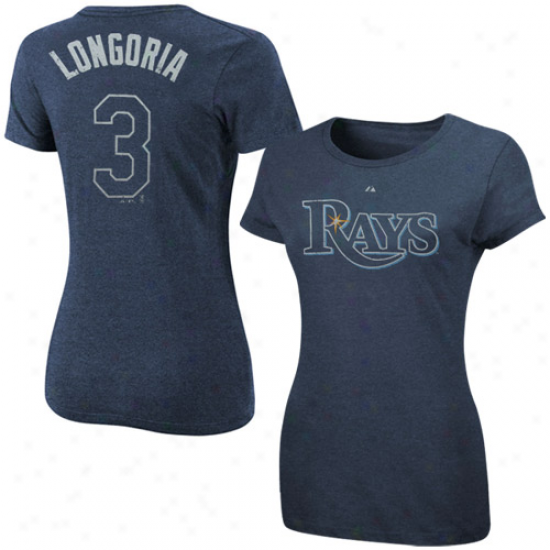 Majestic Tampa Bay Rays #3 Evan Longoria Ladies Navy Blue Player T-shirt