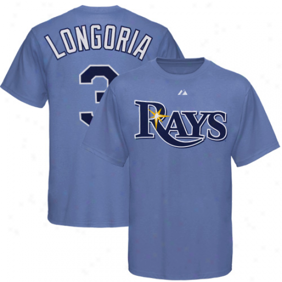 Majestic Tampa Bay Ryas #3 Evan Longoria Light Blue Player T-shirt