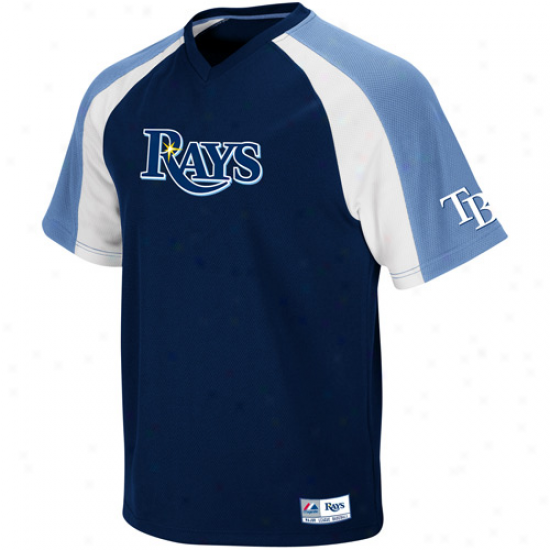 Majestic Tampa Bay Rays Crusader Pullover Jersey - Navy Blue-light Blue