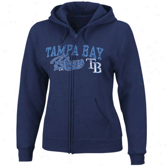 Majestic Tampa Bay Rays Ladies Ships Blue Beautiful woman Full Zip Hoody