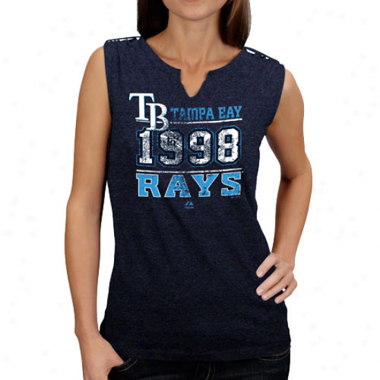 Majestic Tampa Bay Rays Ladies Nacy Blue Diamond Diva Heathered Split-neck Tank Top