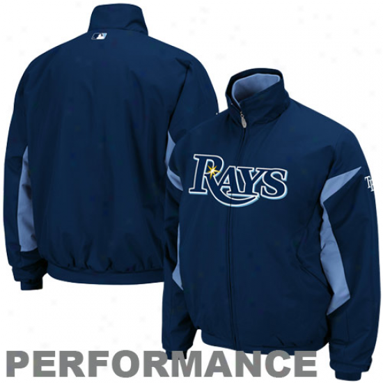 Majestic Tampa Bay Rays Navy Blue-light Blue Therma Base Triple Peak Premier Performance Full Zip Jacket