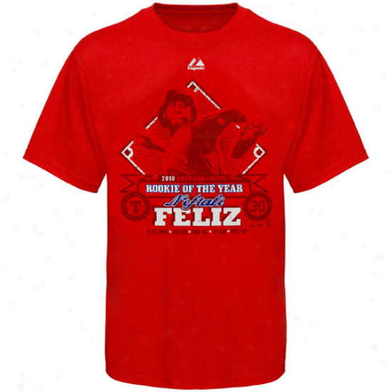 Majestic Texss Rangers #30 Neftali Feli2 Red 2010 Rookie Of The Year T-shirt