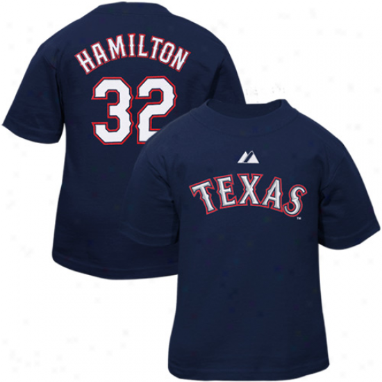 Majestic Texas Rangers   #32 Josh Hamilton Babe Navy Blue Player T-shirt