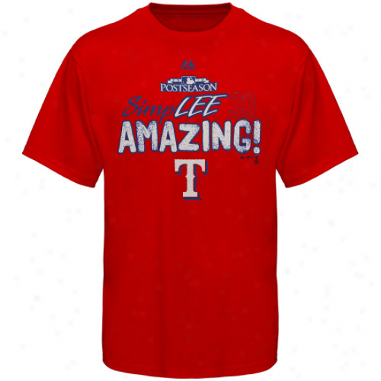 Majestic Texas Rangers #33 Cliff Lee Young men Red Simplee Amazing T-shirt