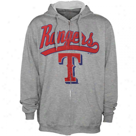 Majestic TexasR angers Ash Big Club Full Zip Hoodie Sweatshjrt