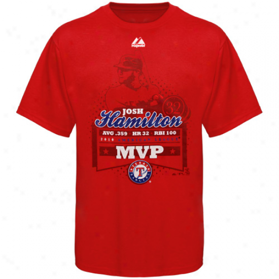 Majestic Texas Rangers Josh Hamilton Red 2010 American League Mvp Award T-shirt