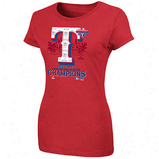Majestic Texas Rangers Ladies 2011 American League Champions Clubhouse Locker Room T-shirt - Red