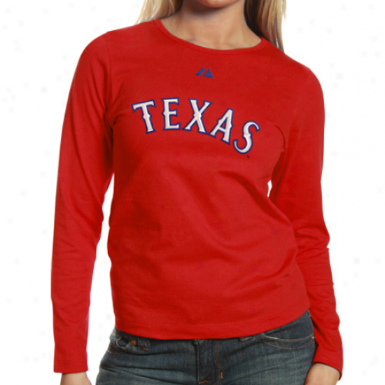 Majestic Texas Rangers Ladies Red Official Wordmark Long Sleeve T-shirt