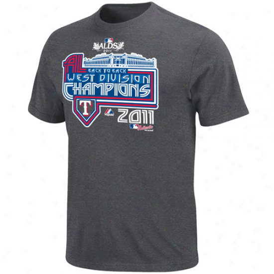 Majestic Texas Rangers Youth 2011 Al West Difision Champions Clubhouse Locker Room T-shirt - Charcoal