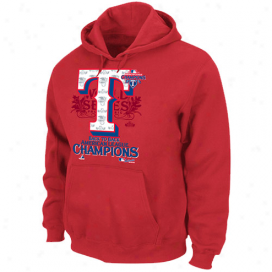 Majestic Texas Rangers Youth Red 2011 American League Champions Clubhouse Locker Room Pullover Hoodie Sweatshirt