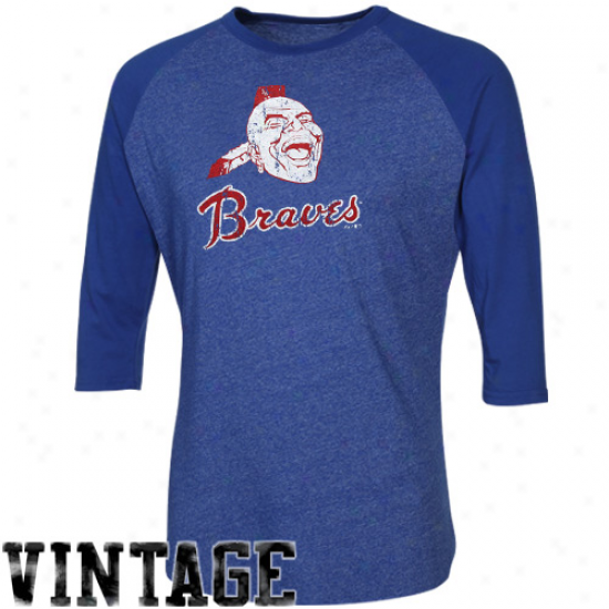 Majestic Threads Atlanta Braves Cooperstown Grand Slam Premium Three-quarter Sleeve Tri-blend Raglan T-shirt - Royal Bluee