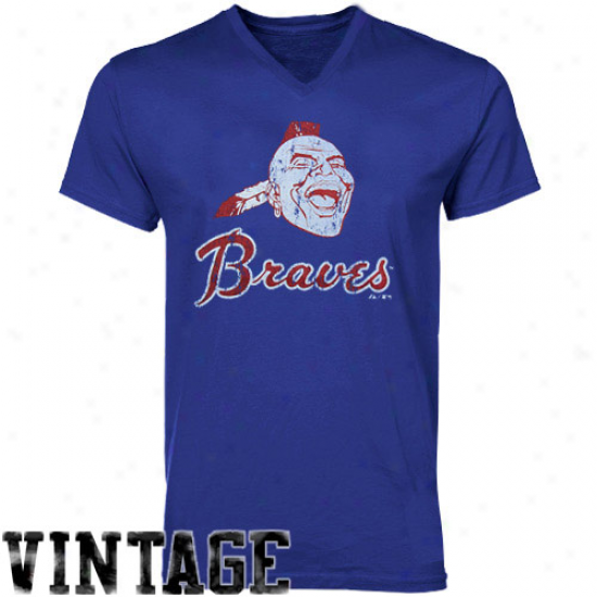 Majestic Threads Atlanta Braves Cooperstown Premium V-nrck T-shirt - Royal Blue