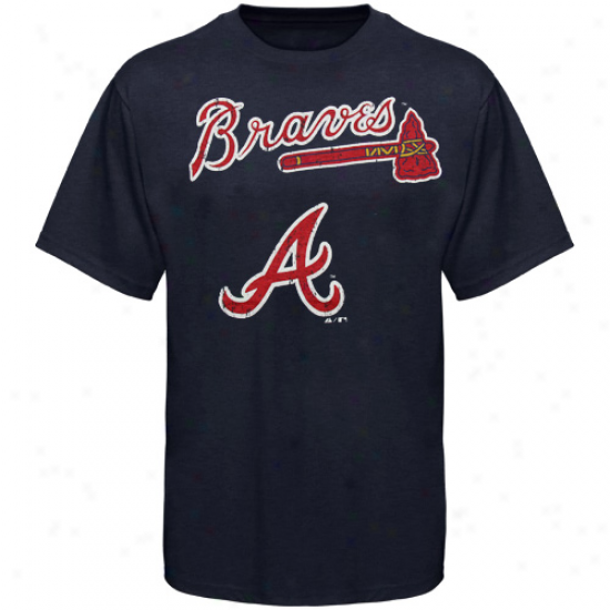 Majestic Threads Atlanta Braves Enthusiast Premium Tri-blend Heathered T-shirt - Navy Blue