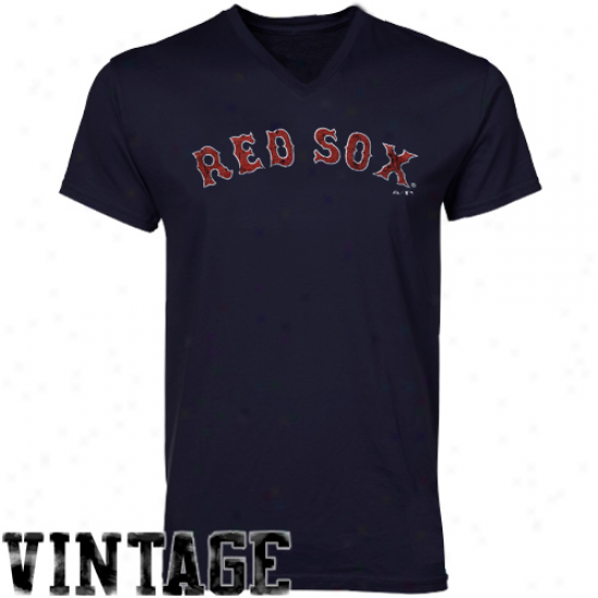 Majestic Threads Boston Red Sox Cooperstown Premium V-neck T-shirt - Navy Blue