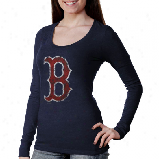 Majestic Threads Boston Red Sox Ladies Scoop Premium Tri-blend Long Sleeve T-shirt - Navy Blie