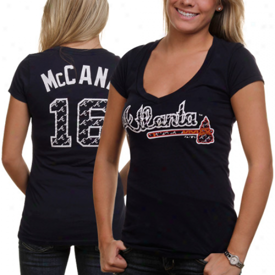Majestic Threads Brian Mccann Atlanta Braves #16 Repeating Logo V-neck Premkum T-shirt - Navy Blue