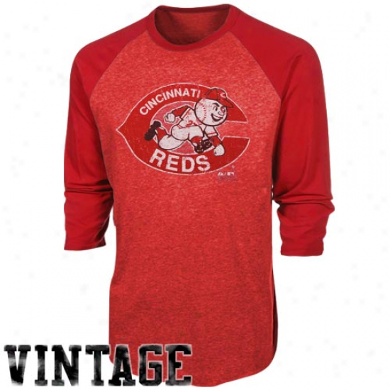 Majestic Threads Cincinnati Reds Cooperstown Three-quarter Sleeve Premium Raglan Tri-blend T-shirt - Rer