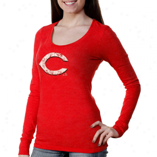 Majestic Threads Cincinnati Reds Ladiess Scoop Premium Tri-blend Long Sleeve T-shirt - Red