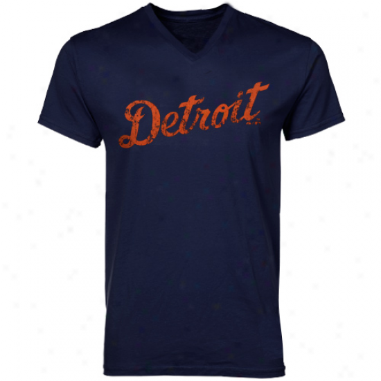 Majestic Threads Detroit Tigers Cooperstown Premium V-neck T-shirt - Navy Blue