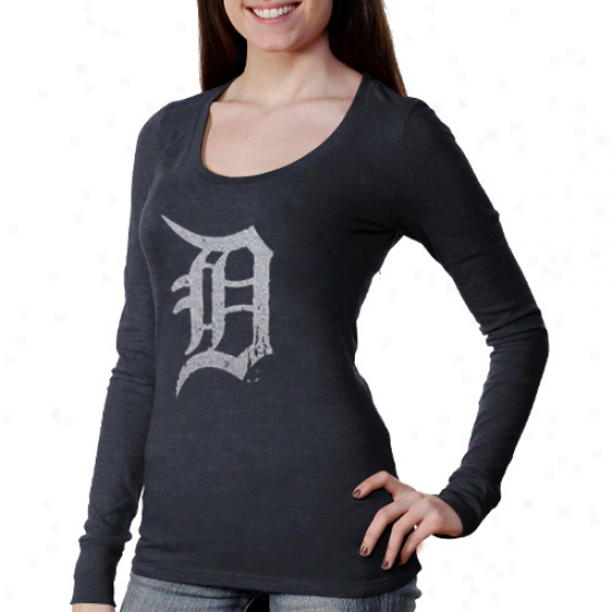 Majestic Threads Detroit Tigers Ladies Scoop Premum Tri-blend Long Sleeve T-shirt - Navy Blue