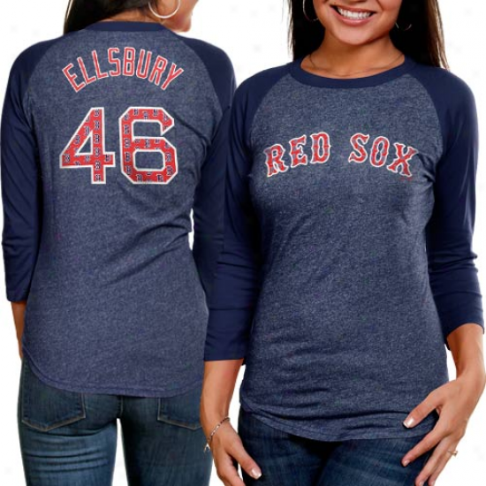 Majestic Threads Jacoby Eklsbury Boston Red Sox Ladies #46 Repeating Logo Three-quarter Sleeve Premium Raglan T-shirt - Navy Blue