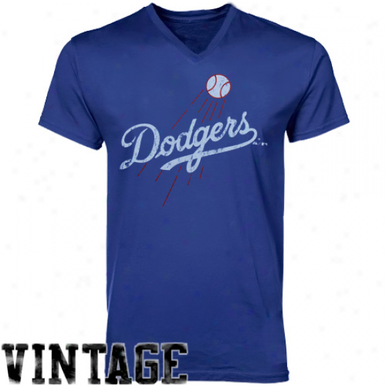 Majestic Threads L.a. Dodgers Cooperstown V-neck T-shirt - Royal Blue