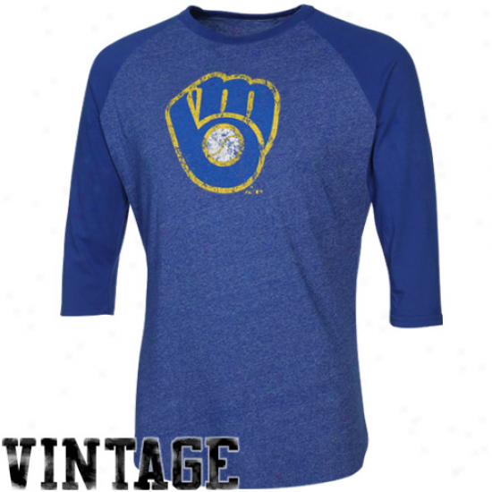 Majestic Threads Molwaukee Brewers Cooperstown Grand Slam Rate above par Three-quarter Sleeve Tri-blend Raglan T-shirt - Royal Blue