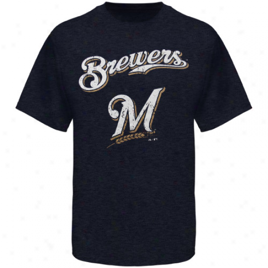 Majestic Threads Milwaukee Brewers Enthusiast Premium Tri-blend Heathered T-shirt - Navy Blue