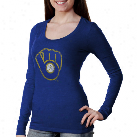 Majestic Threads Milwaukee Brewers Ladies Scoop Premium Tri-blend Long Sleeve T-shirt - Royal Blue