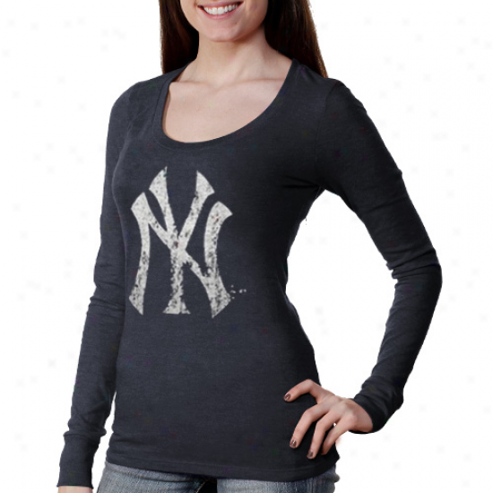 Majestic Threads New Yorkk Yankees Ladies Scoop Premium Tri-blend Long Sleeve T-shirt - Navy Blue