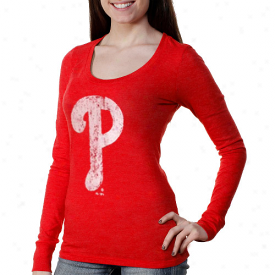 Majestic Threads Philadelphia Phillies Ladies No Strikes Premium V-nefk T-shirt - Red
