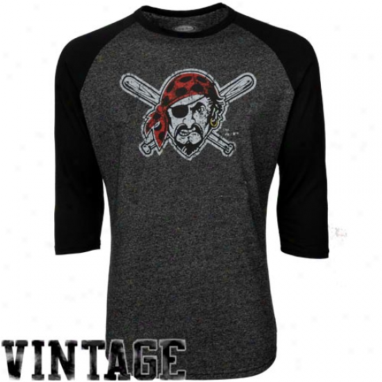 Majestic Threads Pittsburgh Pirates Cooperstown Three-quarter Sleeve Premium Raglan T-shirt - Charcoal-black