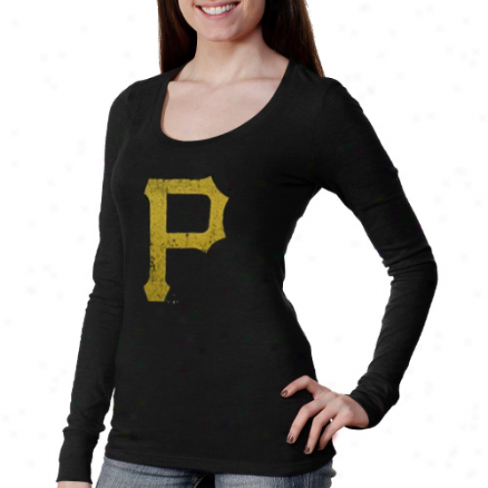 Majestic Threads Pittsburgh Pirates Ladies Scoop Premium Tri-blend Premium Long Sleeve T-shirt - Black