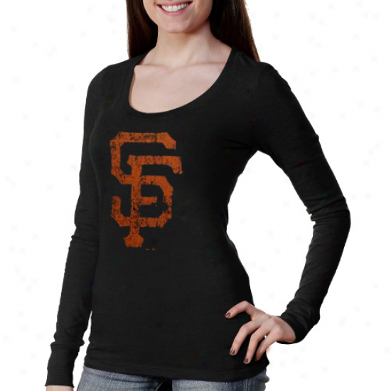 August Threads San Francisco Giants Ladies Scoop Premium Tri-blend Extended Sleeve T-shirt - Black