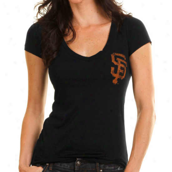 Majestic Threads San Francisco Giants Ladies 40's Soft Hand V-neck T-shirt - Black