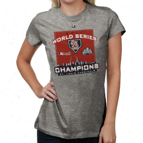 Majestic Threads St. Louis Cardinals Ladies 2011 World Succession Champions lCubhouse Locker Room Rhinestone T-shirt - Ash