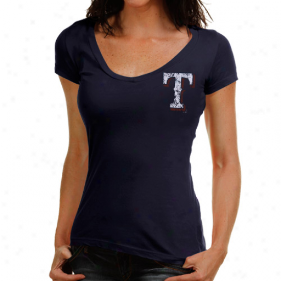 Majeztic Threads Texas Rangers Laides No Strikes Premium V-neck T-shirt - Navy Blue